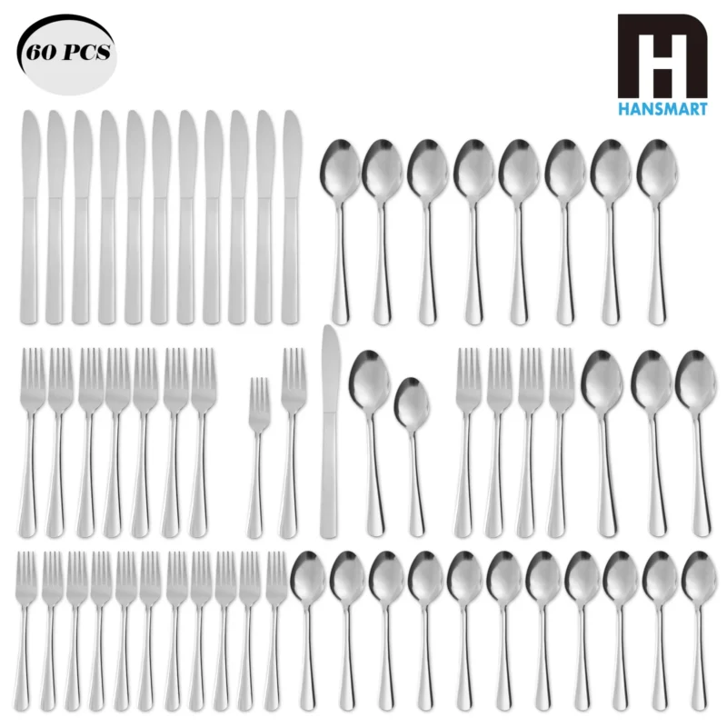 Adcf8169c43a24512941bcb563995a7bd8.webp HANSMART 60Pcs Stainless Steel Flatware Set Service for 12 Vertical Ribbed Handle Silverware Cutlery Set Dinner Fork Salad Fork Spoon Knife Kitchen Tableware Dishwasher Safe Home Wedding Gift