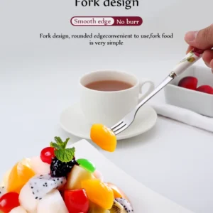 Ceramic Handle Tableware Set Stainless Steel Cutlery Set Steak Knife Fork Coffee Spoon Dessert Dinnerware Rose Flowers Pattern