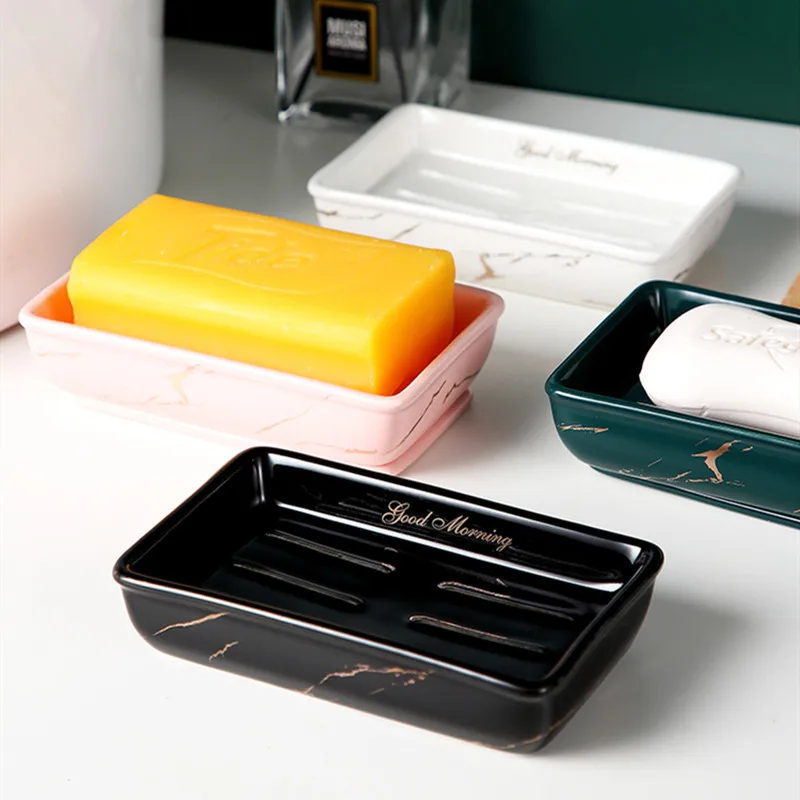 Light Luxury Soap Holder Ceramic Rectangle Household Bathroom Accessories Soap Dish Holders Restroom Organizer Kitchen Storage