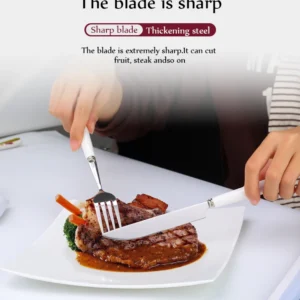 Ceramic Handle Tableware Set Stainless Steel Cutlery Set Steak Knife Fork Coffee Spoon Dessert Dinnerware Rose Flowers Pattern