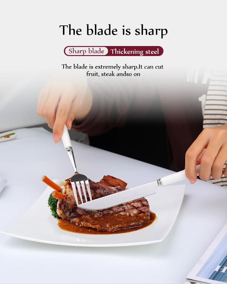 Ceramic Handle Tableware Set Stainless Steel Cutlery Set Steak Knife Fork Coffee Spoon Dessert Dinnerware Rose Flowers Pattern