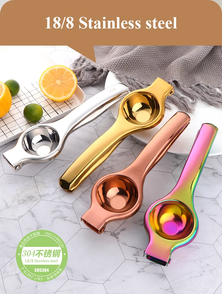 H061786f0f5e947c6b6a200374f7919beD.webp 1PC Stainless steel Lemon Squeezer Golden Manual Fruit Juicer Household Orange Clip Kitchen Utensils Reamers Fast Handle Press