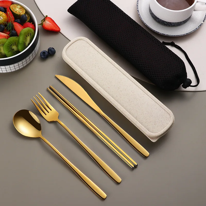 H0ebce60c0018499da2ecf6febee66909p.webp 304 Dinnerware Set Flatware Stainless Steel Portable Cutlery Sets Camping Travel Set Case Knife Fork Spoon Kitchen Accessories
