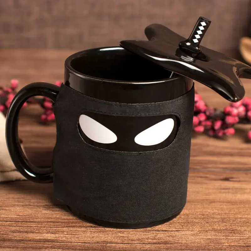 H110e8c1ad1214410b1aa631a4c82c54fK.webp Ninja Mugs Water Cup Creative Funny Mugs with Lid Spoon Set Porcelain Kitchen Utensils Drinkware Mug Coffe Kawaii Cup