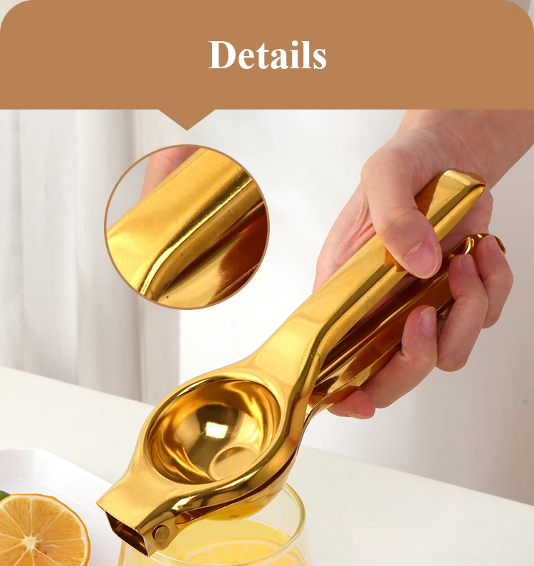 H12c8de8f8e5340279d60842cb0922168i.webp 1PC Stainless steel Lemon Squeezer Golden Manual Fruit Juicer Household Orange Clip Kitchen Utensils Reamers Fast Handle Press