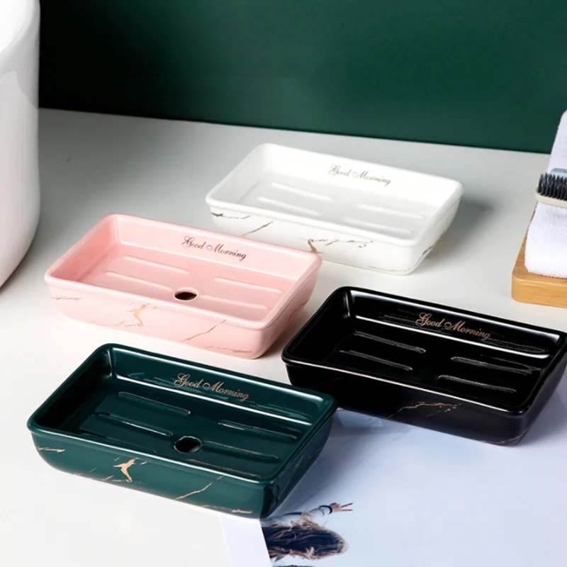 Light Luxury Soap Holder Ceramic Rectangle Household Bathroom Accessories Soap Dish Holders Restroom Organizer Kitchen Storage