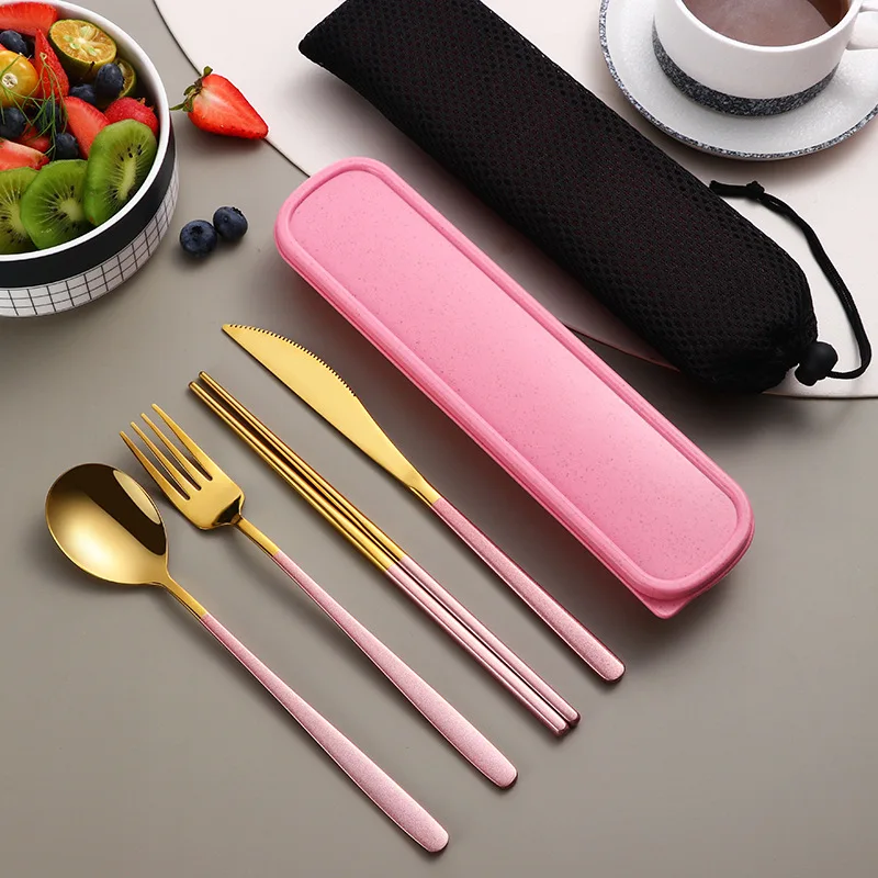 H684bf415a6bf47b29c687ab13fafc495G.webp 304 Dinnerware Set Flatware Stainless Steel Portable Cutlery Sets Camping Travel Set Case Knife Fork Spoon Kitchen Accessories