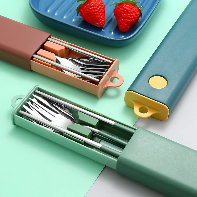 H6ce7f17a36b94652bb1e09a7b9eb3b60Q.webp 304 Dinnerware Set Flatware Stainless Steel Portable Cutlery Sets Camping Travel Set Case Knife Fork Spoon Kitchen Accessories