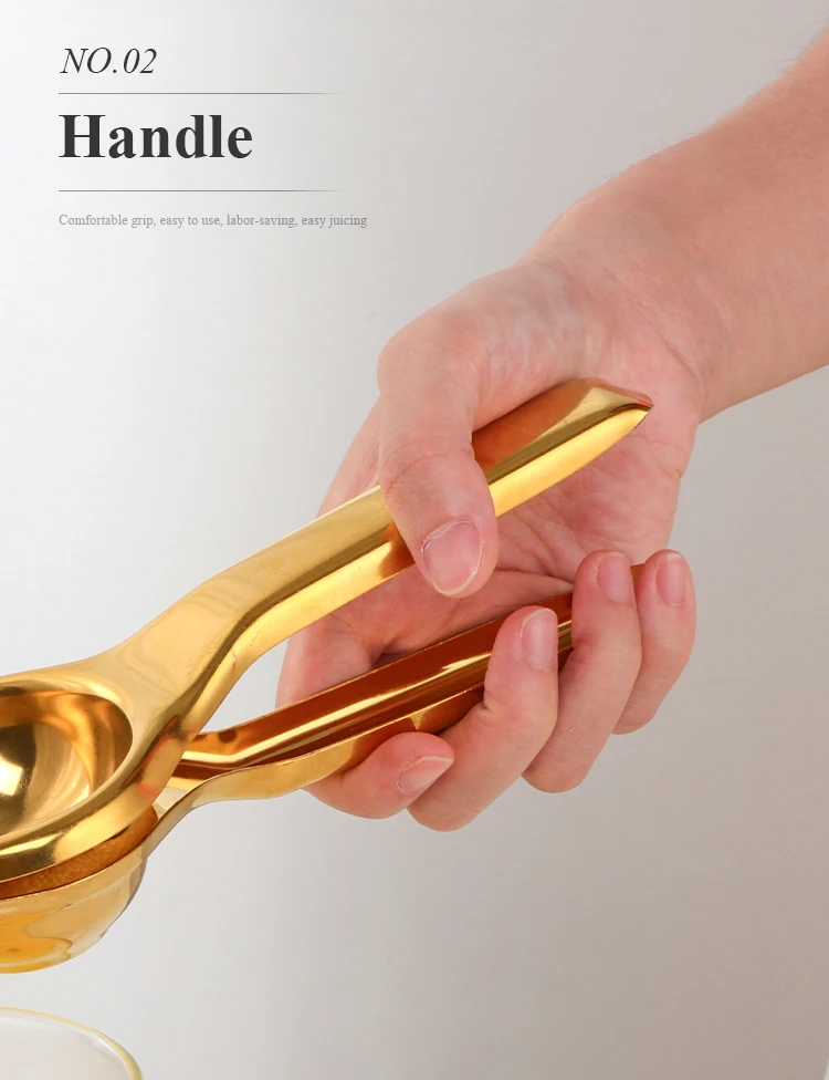 H7598b7f74e784cc0a52cbb81f105a1a1F.webp 1PC Stainless steel Lemon Squeezer Golden Manual Fruit Juicer Household Orange Clip Kitchen Utensils Reamers Fast Handle Press