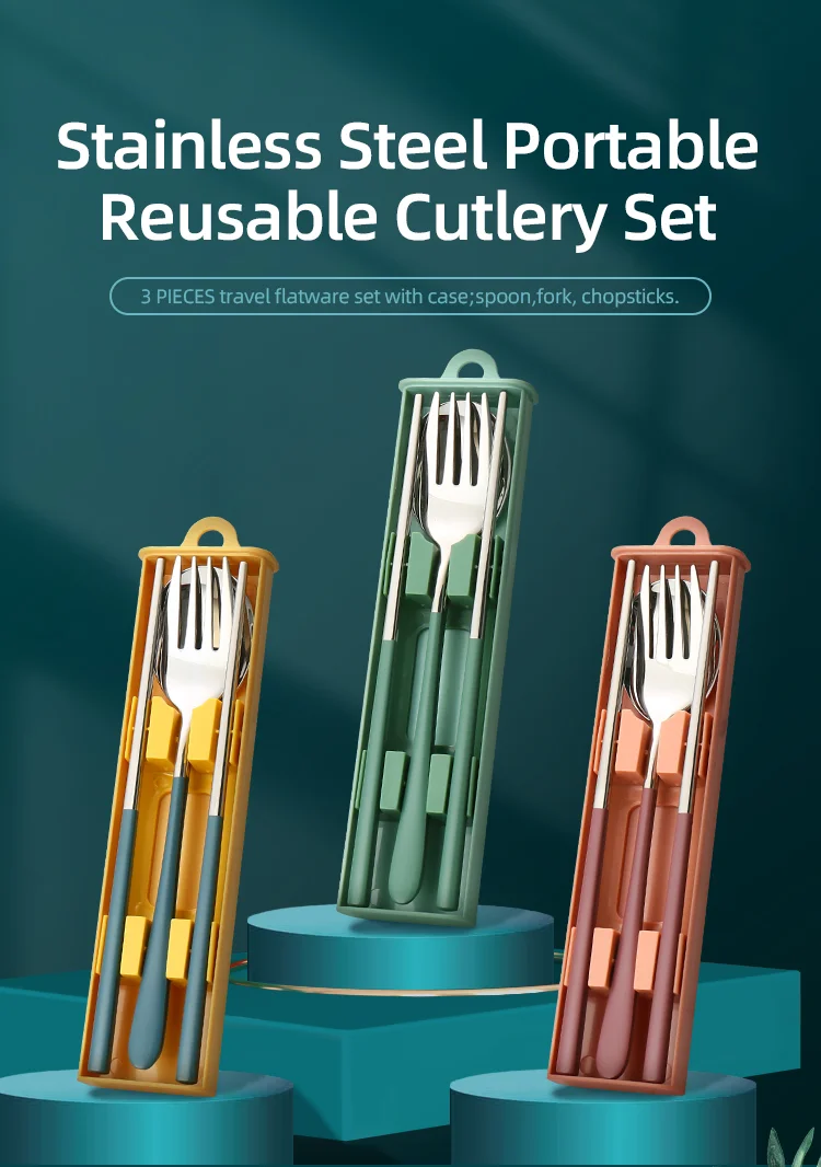 H7f602496e04a49de871a5ba08e903e6dX.webp 304 Dinnerware Set Flatware Stainless Steel Portable Cutlery Sets Camping Travel Set Case Knife Fork Spoon Kitchen Accessories