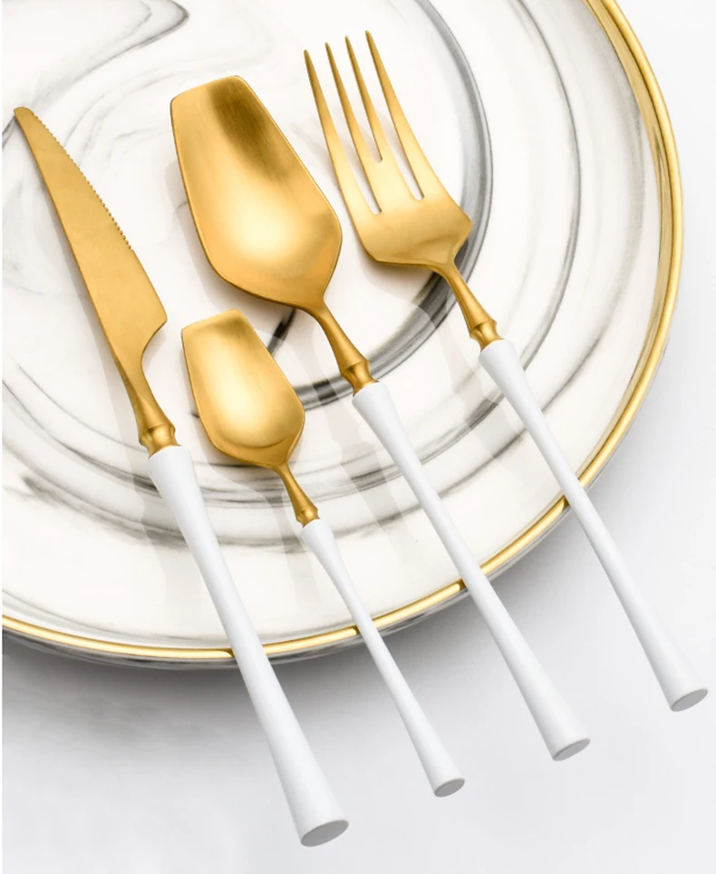 H82d61ecf48844eac8d46c48c9d07cc38I.webp 4 Pcs Mirror Matte Stainless Steel Black Gold Silver Cutlery Dinnerware Tableware Knife Spoon Fork Flatware Set Dishwasher Safe