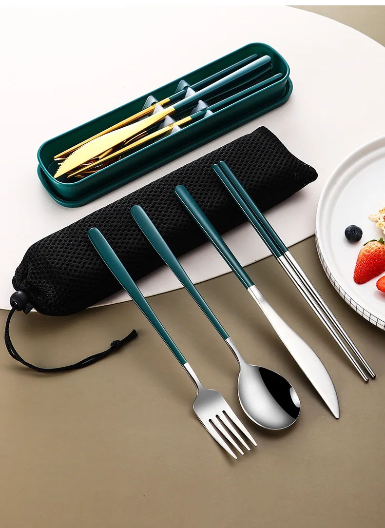 H8980ae421f1540ee9a9d2df6244de5efG.webp 304 Dinnerware Set Flatware Stainless Steel Portable Cutlery Sets Camping Travel Set Case Knife Fork Spoon Kitchen Accessories