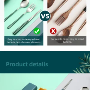 H9b09406c9b37484fb12e4837b23e6880J.webp 304 Dinnerware Set Flatware Stainless Steel Portable Cutlery Sets Camping Travel Set Case Knife Fork Spoon Kitchen Accessories