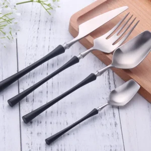 Ha3d7b627c9f5494a943de8b6a7941ac8y.webp 4 Pcs Mirror Matte Stainless Steel Black Gold Silver Cutlery Dinnerware Tableware Knife Spoon Fork Flatware Set Dishwasher Safe