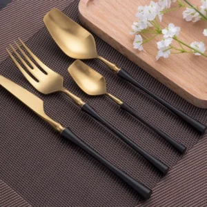 Ha59dd13f6c0f450b8158d7f238759a96P.webp 4 Pcs Mirror Matte Stainless Steel Black Gold Silver Cutlery Dinnerware Tableware Knife Spoon Fork Flatware Set Dishwasher Safe