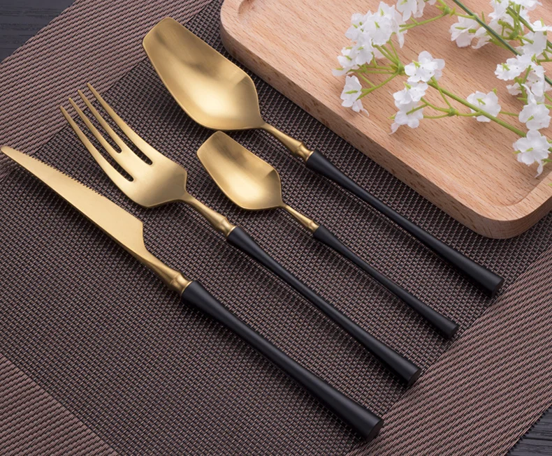 Ha59dd13f6c0f450b8158d7f238759a96P.webp 4 Pcs Mirror Matte Stainless Steel Black Gold Silver Cutlery Dinnerware Tableware Knife Spoon Fork Flatware Set Dishwasher Safe