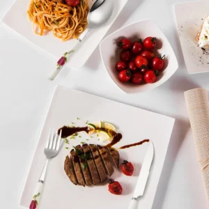 Ceramic Handle Tableware Set Stainless Steel Cutlery Set Steak Knife Fork Coffee Spoon Dessert Dinnerware Rose Flowers Pattern