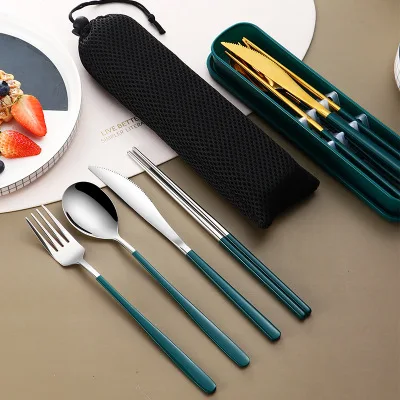 Hc4229a6773fd459184dbb533b618c9d92.webp 304 Dinnerware Set Flatware Stainless Steel Portable Cutlery Sets Camping Travel Set Case Knife Fork Spoon Kitchen Accessories