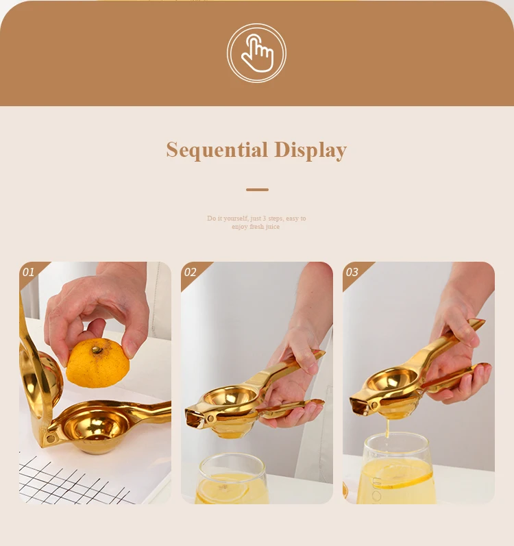 Hd3b1d55c7fce4a76a581593918a629f5B.webp 1PC Stainless steel Lemon Squeezer Golden Manual Fruit Juicer Household Orange Clip Kitchen Utensils Reamers Fast Handle Press