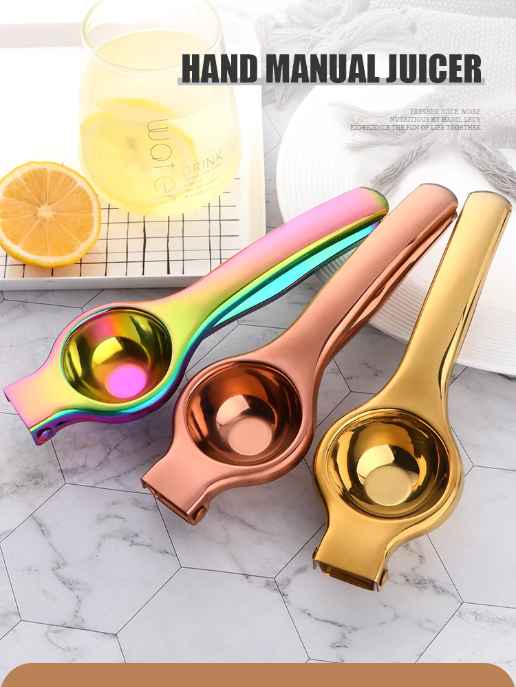 Hf1793d963b2e4be7b32c44679f7a3bd8w.webp 1PC Stainless steel Lemon Squeezer Golden Manual Fruit Juicer Household Orange Clip Kitchen Utensils Reamers Fast Handle Press