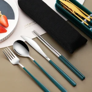 Hf62eb465071445349530aeba7dd65a42X.webp 304 Dinnerware Set Flatware Stainless Steel Portable Cutlery Sets Camping Travel Set Case Knife Fork Spoon Kitchen Accessories