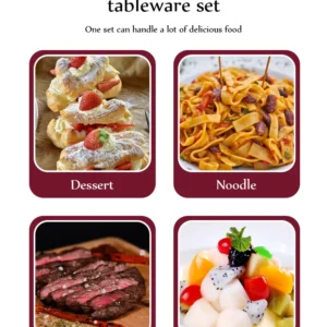 Ceramic Handle Tableware Set Stainless Steel Cutlery Set Steak Knife Fork Coffee Spoon Dessert Dinnerware Rose Flowers Pattern
