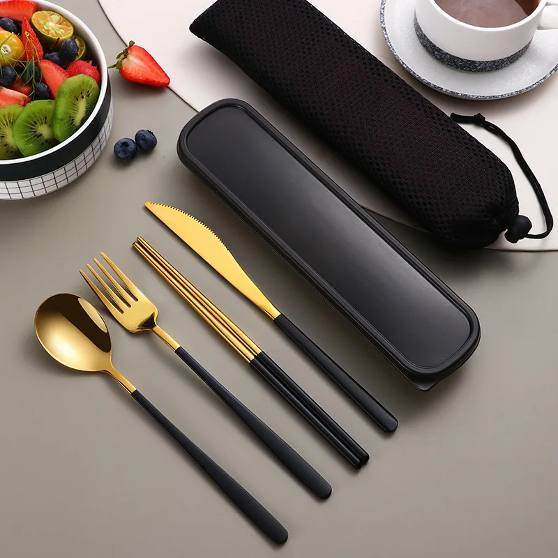 Hfbbfb7e7bee24a82b0c825ec57a9db153.webp 304 Dinnerware Set Flatware Stainless Steel Portable Cutlery Sets Camping Travel Set Case Knife Fork Spoon Kitchen Accessories