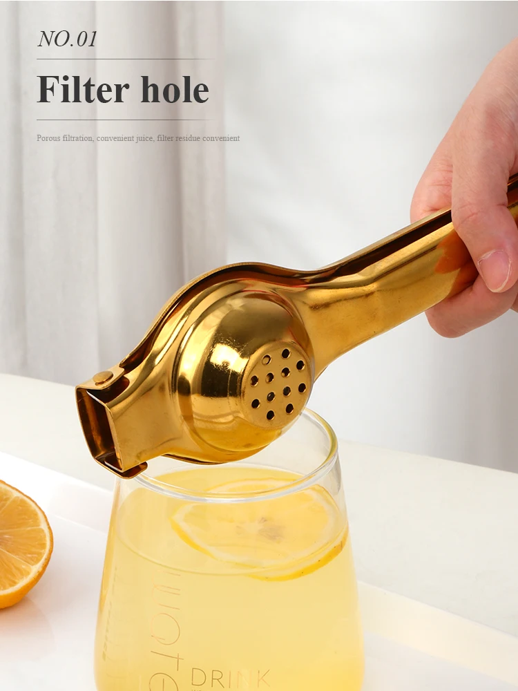 Hfe550cb7d64c4124b20fe279d62d2ffaB.webp 1PC Stainless steel Lemon Squeezer Golden Manual Fruit Juicer Household Orange Clip Kitchen Utensils Reamers Fast Handle Press