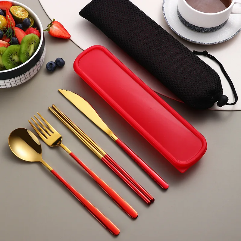 Hffa35b0e98df4548bc3a77e6c0445be61.webp 304 Dinnerware Set Flatware Stainless Steel Portable Cutlery Sets Camping Travel Set Case Knife Fork Spoon Kitchen Accessories