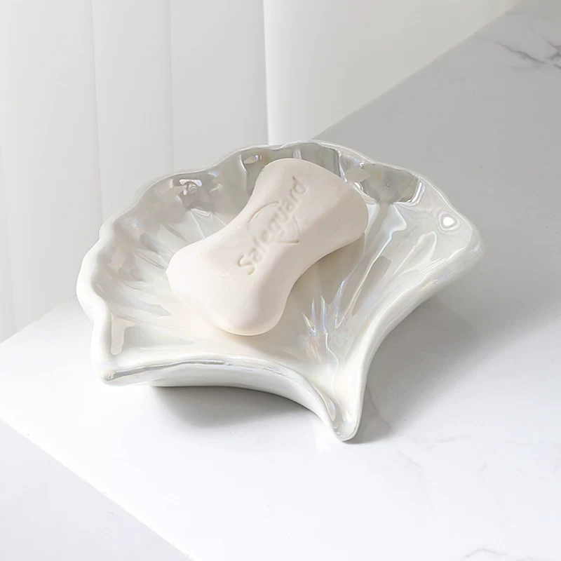 Ceramic Ginkgo Shaped Soap Holder, Household Drainage Soap Tray Holder, Bathroom Accessories, Bathroom Organizer Kitchen Storage