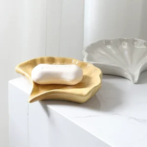 Ceramic Ginkgo Shaped Soap Holder, Household Drainage Soap Tray Holder, Bathroom Accessories, Bathroom Organizer Kitchen Storage
