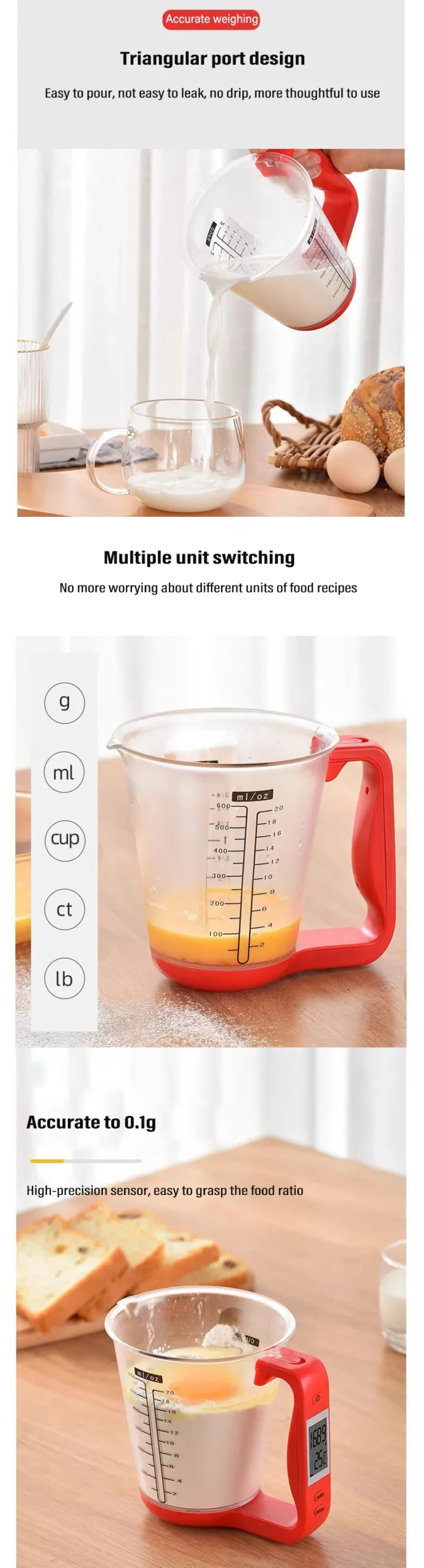 Kitchen Scales with LCD Display 1000g/1g Measuring Cup Kitchen Mixing Bowl Temperature Measurement Cups Kitchen Baking Tools