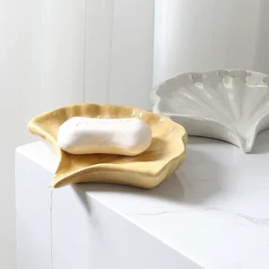 Ceramic Ginkgo Shaped Soap Holder, Household Drainage Soap Tray Holder, Bathroom Accessories, Bathroom Organizer Kitchen Storage