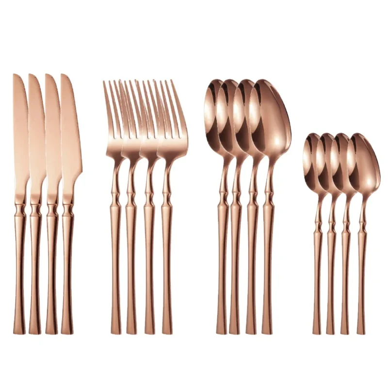 S08eed95c96044a4e82e535a2f4f29e98Q.webp 16pcs Gold Cutlery Set Forks Knives Spoons Dinnerware Dishwasher Safe Stainless Steel Western Tableware Silverware Wedding Gift