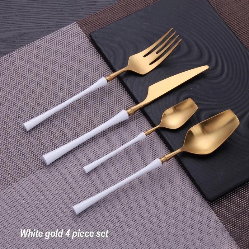 S0913d428316a4eb08b5ef945f0012489j.webp 4 Pcs Mirror Matte Stainless Steel Black Gold Silver Cutlery Dinnerware Tableware Knife Spoon Fork Flatware Set Dishwasher Safe