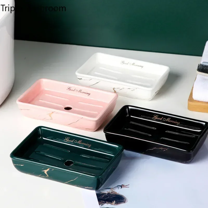 Light Luxury Soap Holder Ceramic Rectangle Household Bathroom Accessories Soap Dish Holders Restroom Organizer Kitchen Storage