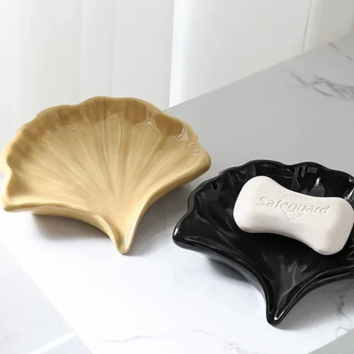 S0a2d4b867f2e406e9c6f239285b33e8bt.webp Ceramic Ginkgo Shaped Soap Holder, Household Drainage Soap Tray Holder, Bathroom Accessories, Bathroom Organizer Kitchen Storage