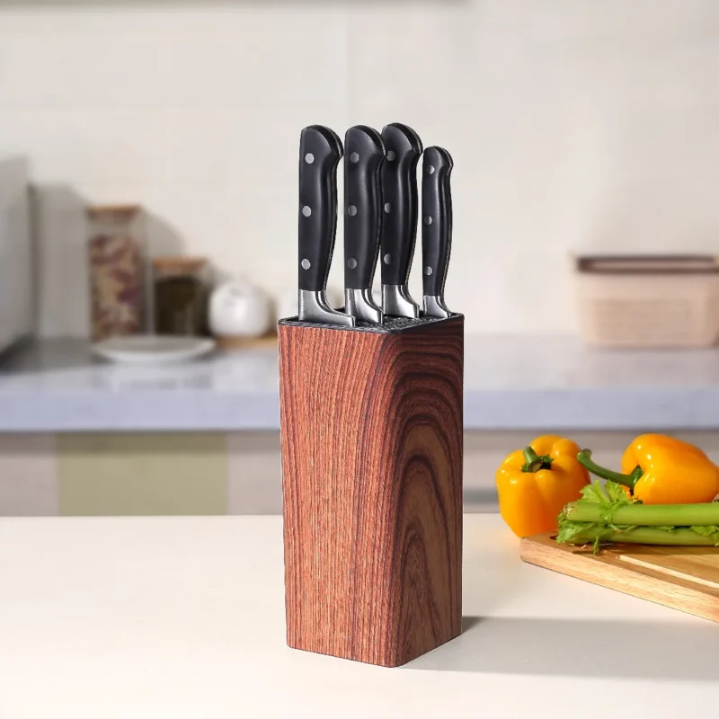 S1a20fdf981b54a60a4e9d34b3ac69e0bW.webp 1pc New PP Home Kitchen Knife Block Holder Rack Stands with Wood Grain Surface and Rubber Plastic Coating for Kitchen Storage