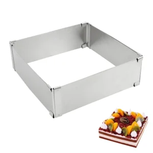 S1ef1e85f633c4b8aaf409a0294497ae3a.webp Bakeware Stainless Steel Adjustable Mousse Ring DIY Cake Decorating Mould Square Cake Mold Dessert Baking Tool