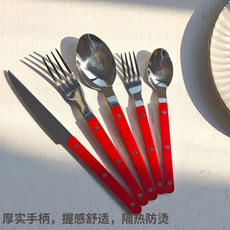 Colorful 316 Stainless Steel Western Cutlery Set, French Clasp Handle Steak Knives, Dessert Forks Spoons Flatware Collection