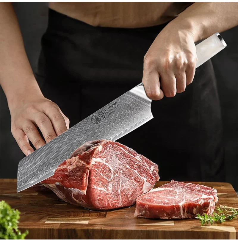 F.YOUNG 8.5" Japanese Kiritsuke Knife Damascus Steel Kitchen Professional Chef Knife Sharp Slicing Cleaver Cooking Tools Cutlery