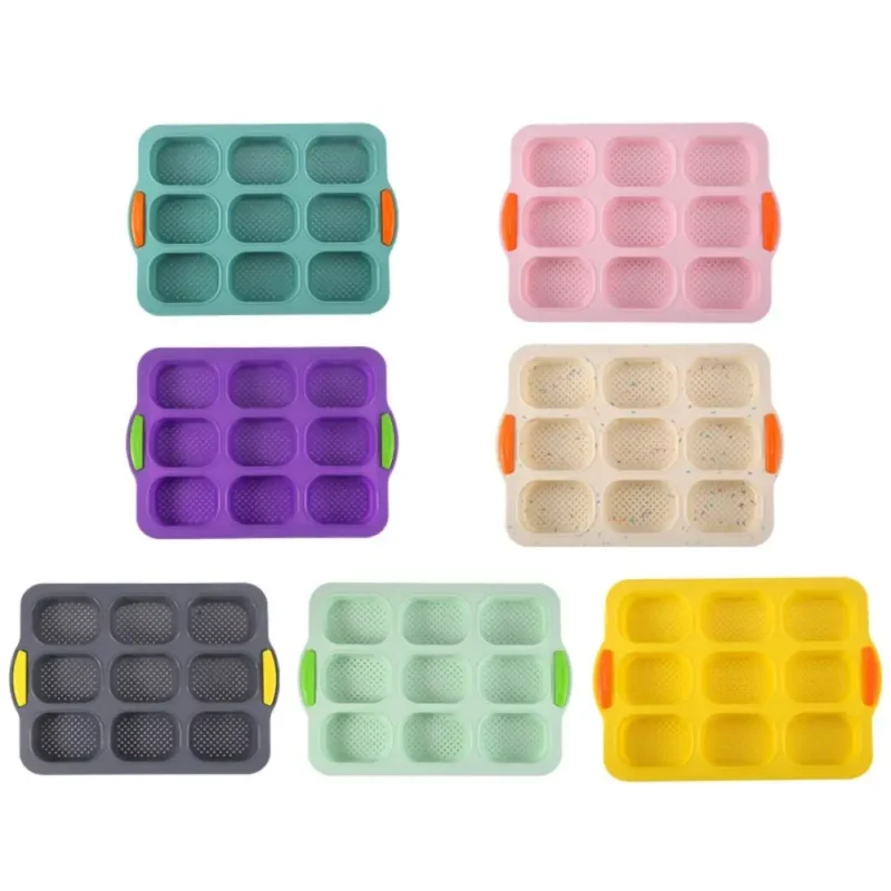 Bakeware 9 Grids Silicone Cake Mold Silicone Non-Stick Bread Baking Form Non-slip Reusable Silicone Baking Pan Baking Tool