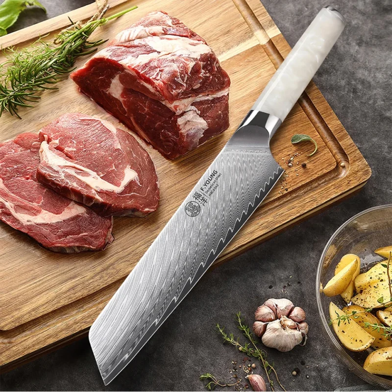 F.YOUNG 8.5" Japanese Kiritsuke Knife Damascus Steel Kitchen Professional Chef Knife Sharp Slicing Cleaver Cooking Tools Cutlery