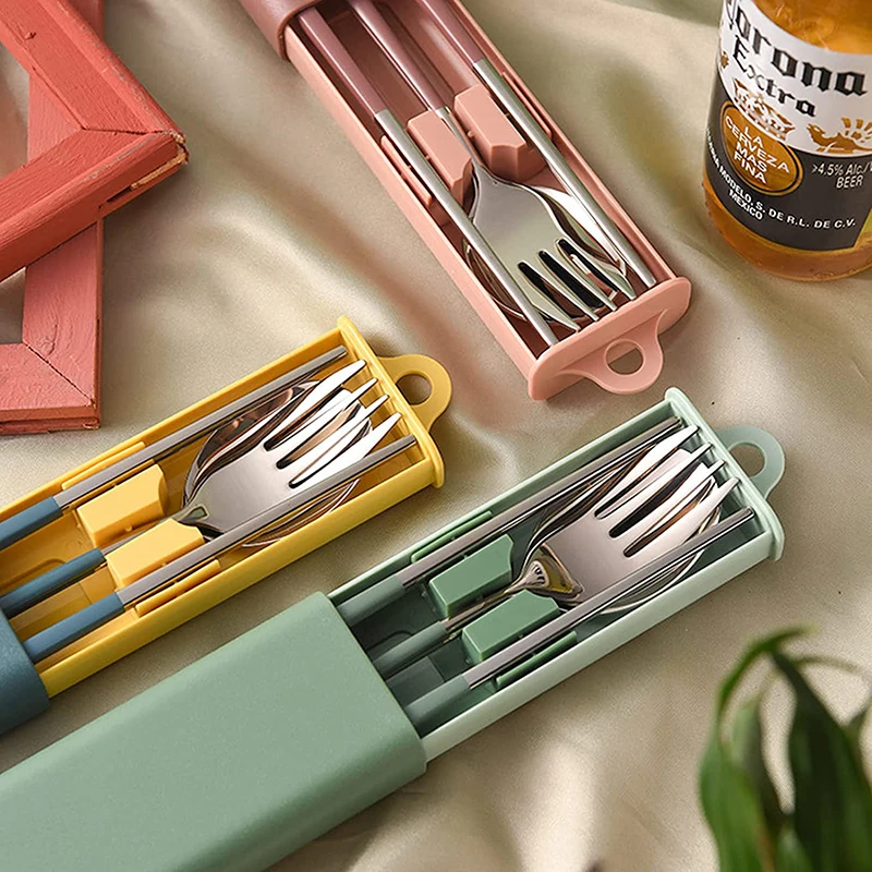 S2c3ce8c5907543b8b743449a04488c08u.webp 304 Dinnerware Set Flatware Stainless Steel Portable Cutlery Sets Camping Travel Set Case Knife Fork Spoon Kitchen Accessories