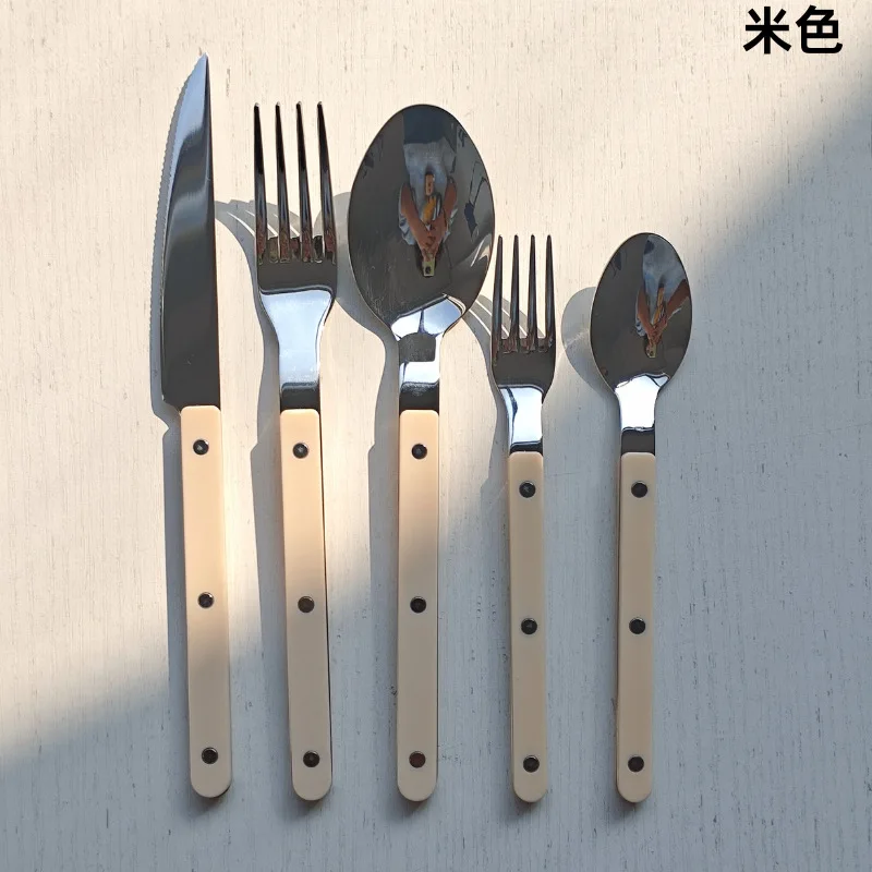 Colorful 316 Stainless Steel Western Cutlery Set, French Clasp Handle Steak Knives, Dessert Forks Spoons Flatware Collection