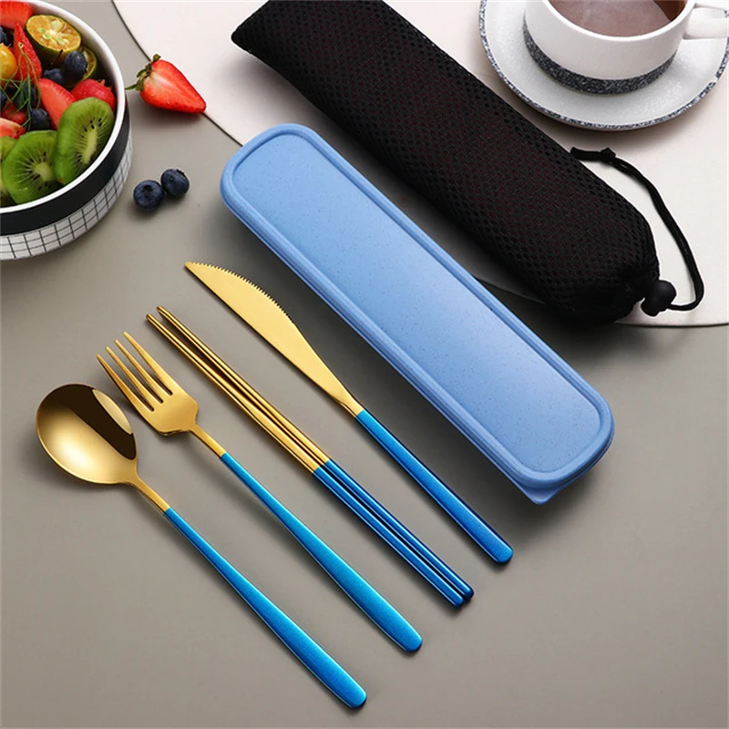 S2ee6d453a3a9481fb2e0de8827e95331V.webp 304 Dinnerware Set Flatware Stainless Steel Portable Cutlery Sets Camping Travel Set Case Knife Fork Spoon Kitchen Accessories