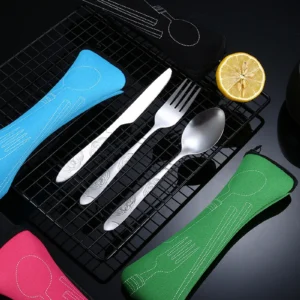 Picnic Set Tableware Washable with Zipper Travel Cutlery Kit Case Portable Pouch for Dinner Household Tool Travel Camping Spoon