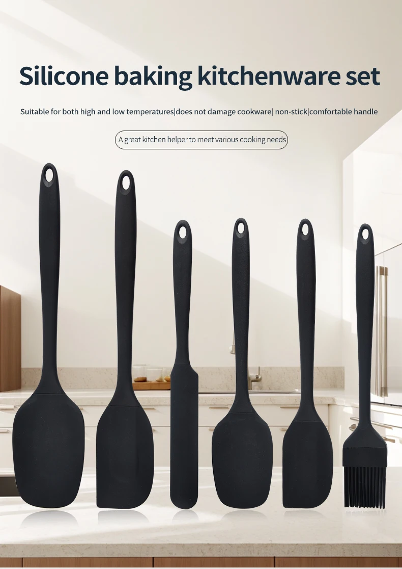 Silicone Kitchenware 6-Piece Set, Cream Scraper, Spatula, Oil Brush, Size Scraper Set Baking Tool, Non-Integrated Hand