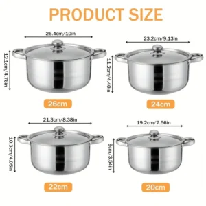 4pcs Stainless Steel Cookware Set with Heat Conduction Simmering Feature - Perfect for Soup, Noodles & More | Essential Kitchen