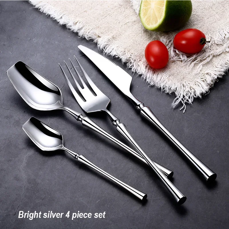 S364dd60a1bbf42c8b4eb37a9420272738.webp 4 Pcs Mirror Matte Stainless Steel Black Gold Silver Cutlery Dinnerware Tableware Knife Spoon Fork Flatware Set Dishwasher Safe